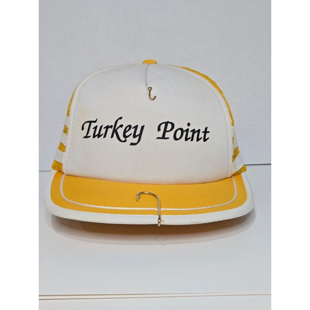 80s Vintage Turkey Point Hat | Athletic Headwear Snapback | Yellow Trucker Cap